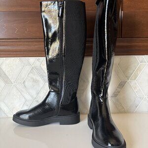 Andre Assous Size 8M Patent Black Boot Elastic Knee High Round Toe Zipper Viva